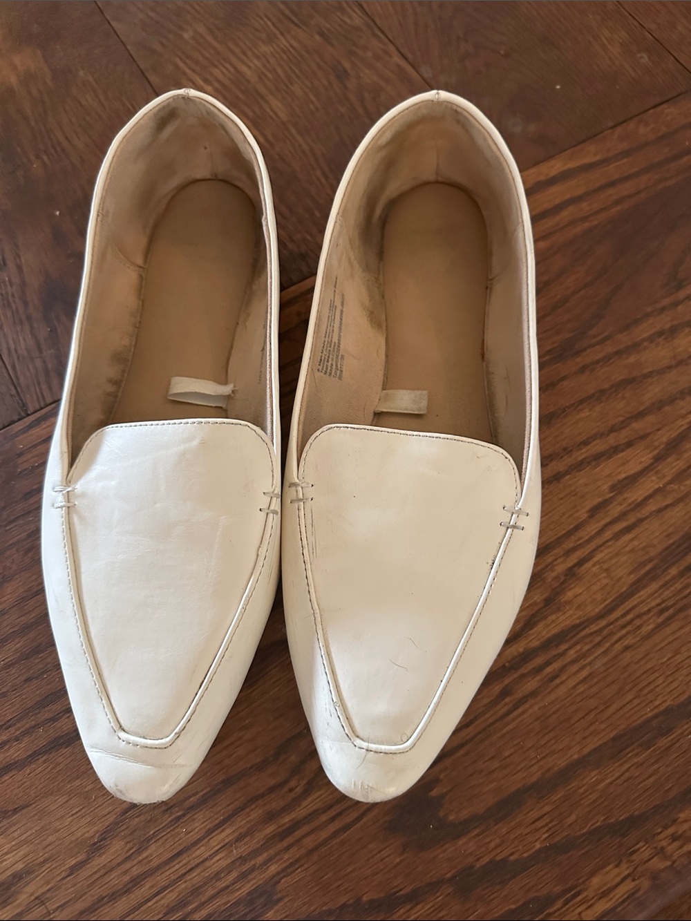 Women's White Leather Pointed Loafers